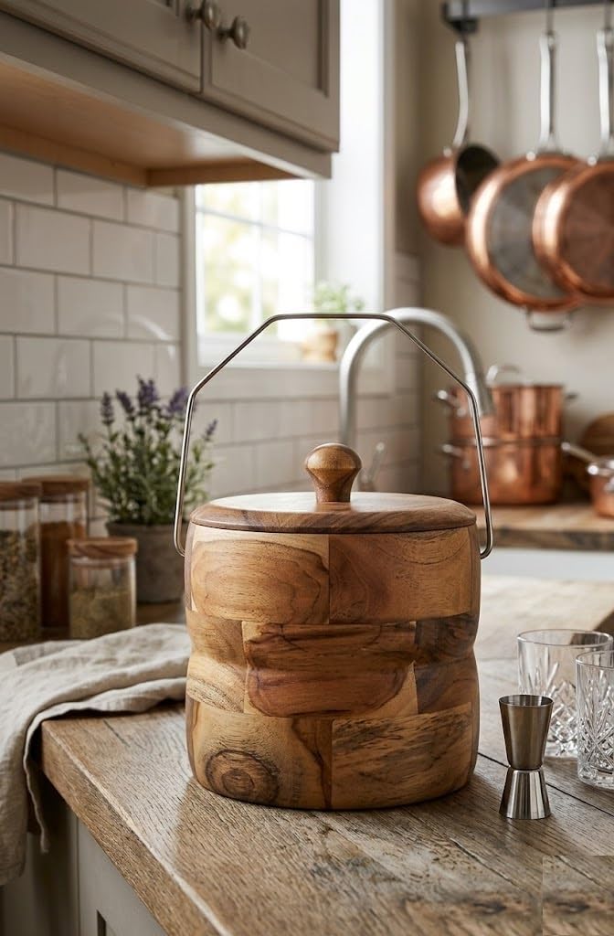 Wooden Insulated Ice Bucket with Lid & Tongs | Double Wall Stainless Steel Ice Holder for Restaurant, Bar, Hotel, Beverage Cooling Bucket with Handle-image-32