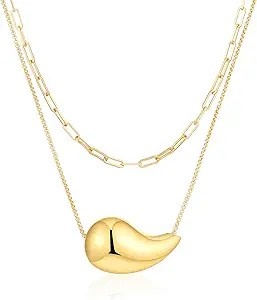 Teardrop Necklace Earrings Jewelry Set for Women, Dupes Drop Dainty 14k Gold Plated Water Hypoallergenic Pendant Necklace