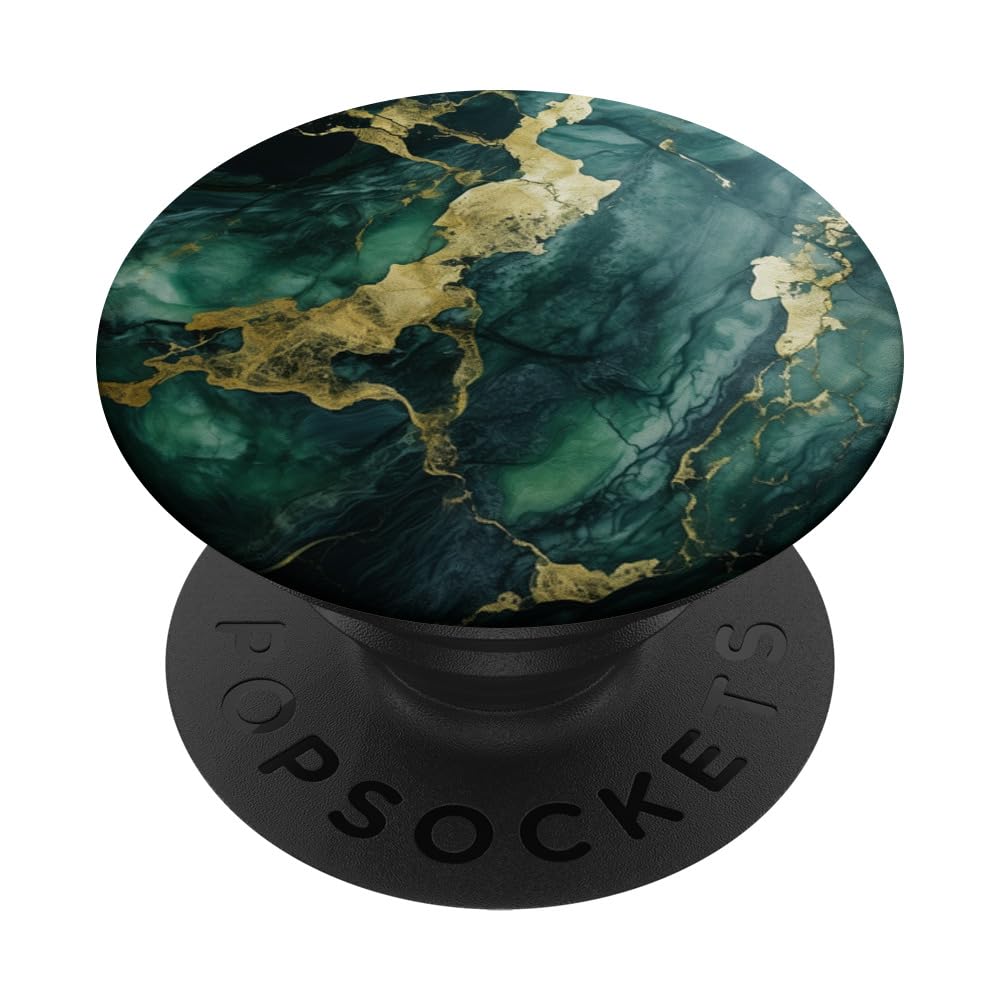 Elegant Jade Deep Green Natural-Marble Pattern PopSockets Swappable PopGrip, Black