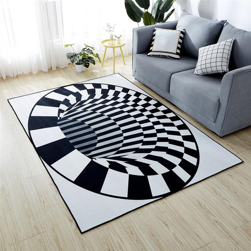 Tapis minimaliste moderne effet tridimensionnel noir et blanc haut de gamme