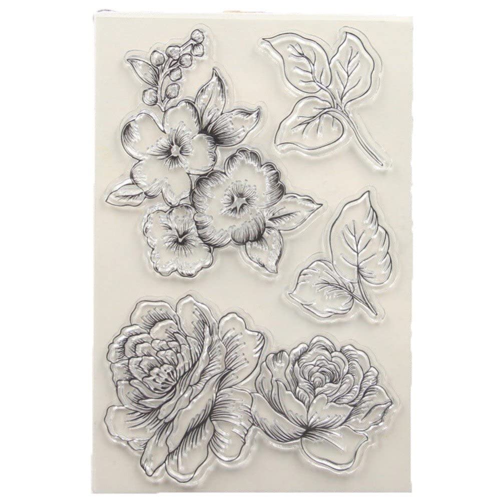 Flower Plant Clear Stamps Small Scrapbook Decorative Stamps Retro Transparent Stamps for Card Making Decor