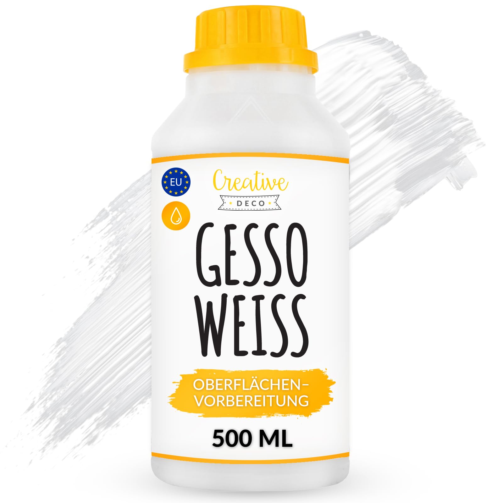 Creative Deco Professionell Weiße Gesso | 500ml | Acryl-Farben oder Perfekte Grundierung für Malerei | Ideal Primer für Öl-Farben, Pouring, Decoupage, Finnabair, Malfarbe | Grundfarbe-n