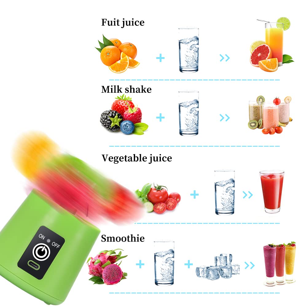 Batidora Portatil,Licuadora Portátil Para Smoothies o Batidos,380 ml | 6 Cuchillas,Mini Fresh Juice Botella licuadora Batidora Electrico USB, Para el Hogar al Aire Libre Viajes (Verde)