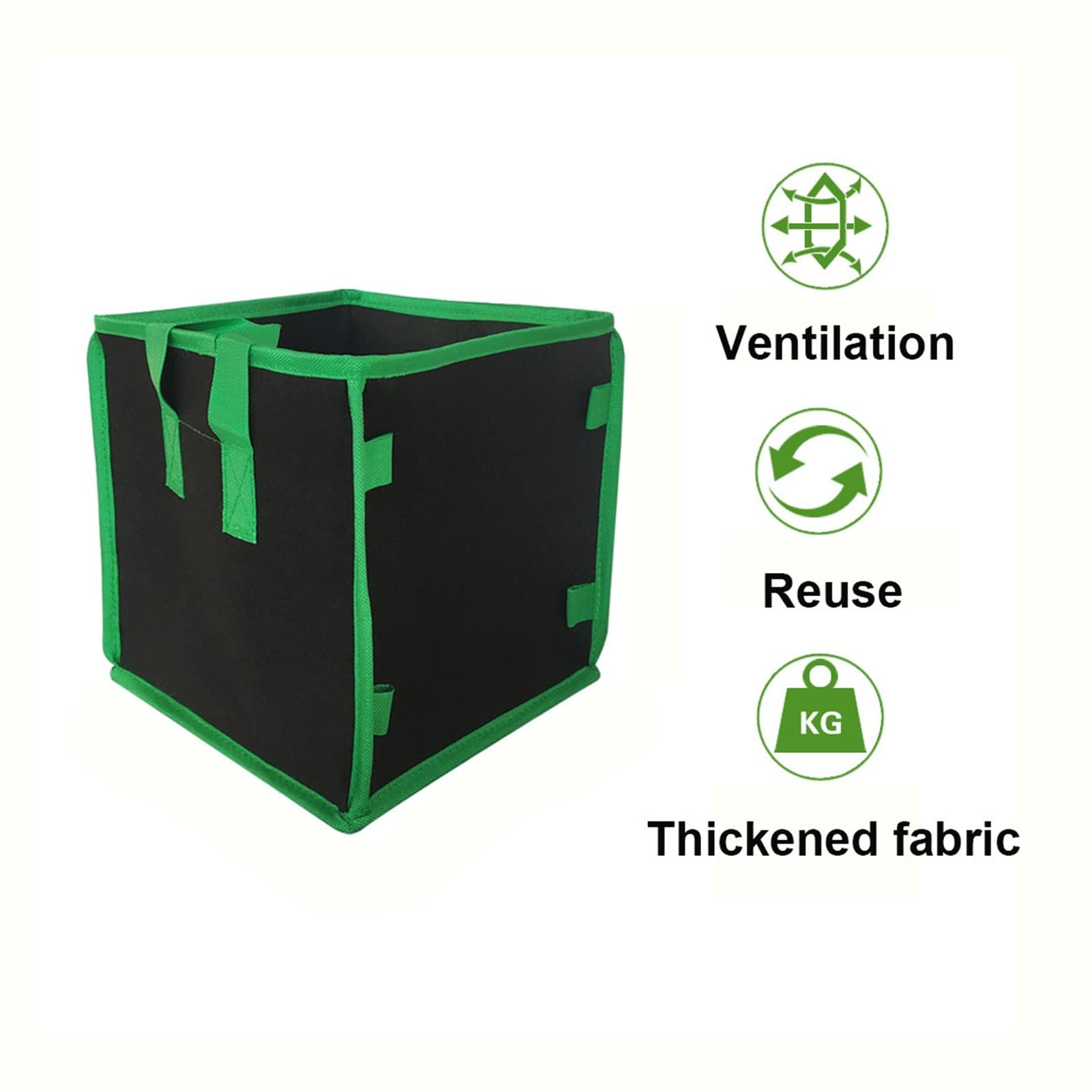 Paquete de 6 Bolsas de Cultivo cuadradas, Bolsas de Tela Gruesa con Asas, recipientes for macetas de jardín for el Cultivo de Flores y Verduras, Verde (Blanco : Verde, Size : 25x25x25cm(4gal))