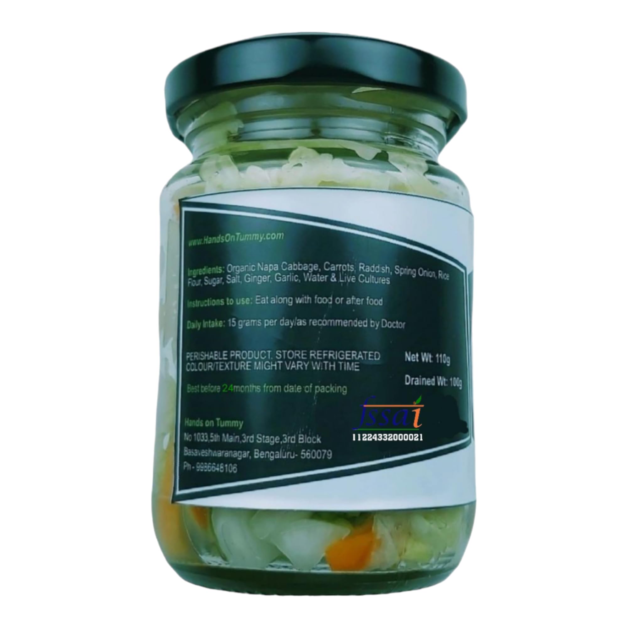 Hands On Tummy - White Kimchi - Non Spicy Korean (Probiotic + Prebiotic) Pickle For Gut Health (110 Grams)
