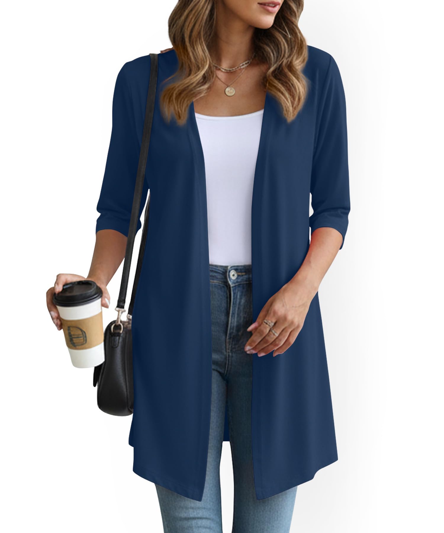 YSYOKOW Lightweight Cardigans for Women 3/4 Sleeve Long Open Front