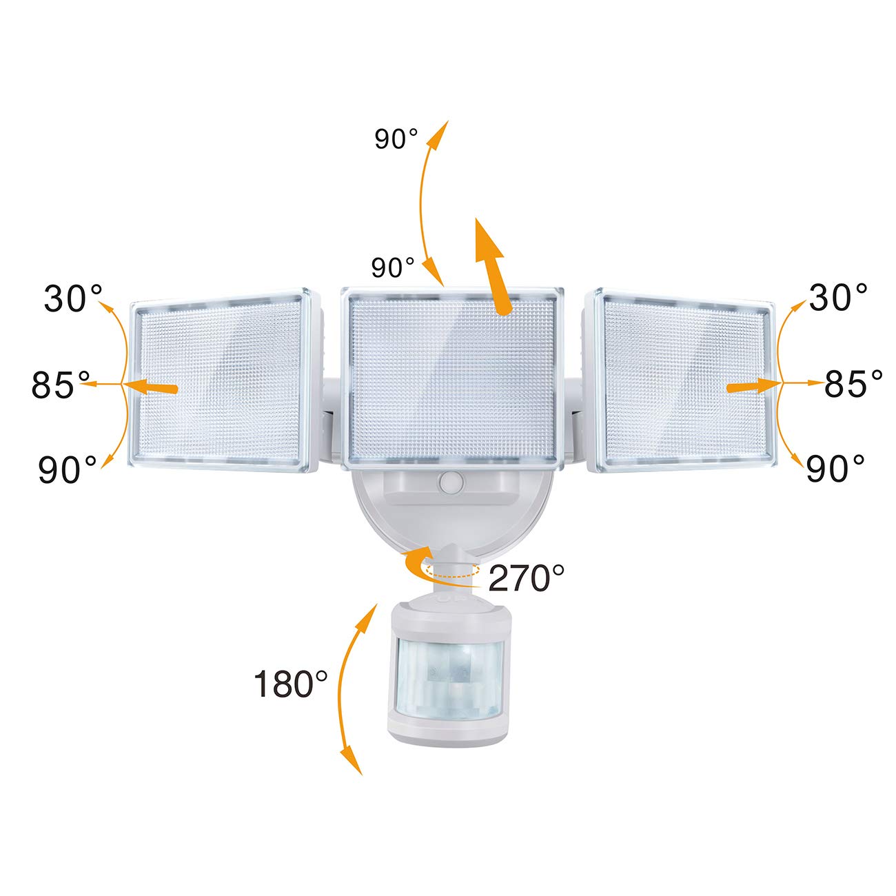 SOLLA led strahler mit bewegungsmelder, 40W 3000LM Superhell LED Fluter Außen, IP65 Wasserdicht PIR Außenstrahler,5000K 3 Köpfe LED Flutlicht für Garage, Garten, Veranda, Auffahrt