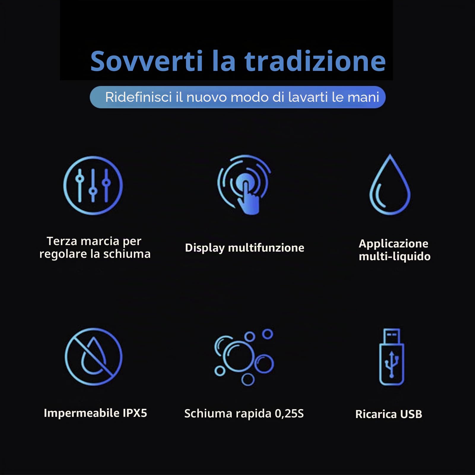 Kavolet Distributore automatico di sapone schiumogeno da parete senza senza foratura, 300 ml, dispenser intelligente ricaricabile con display LCD, 3 livelli regolabili