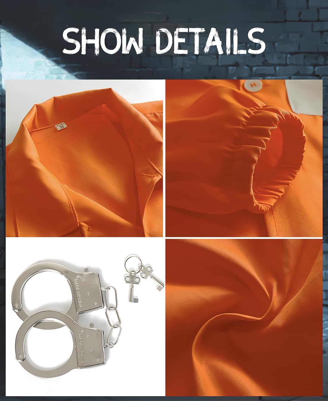 VZQI Prisoner Costume Kids Orange Prison Jumpsuit for Boys Halloween Costume with Orange Handcuffs - Image 4