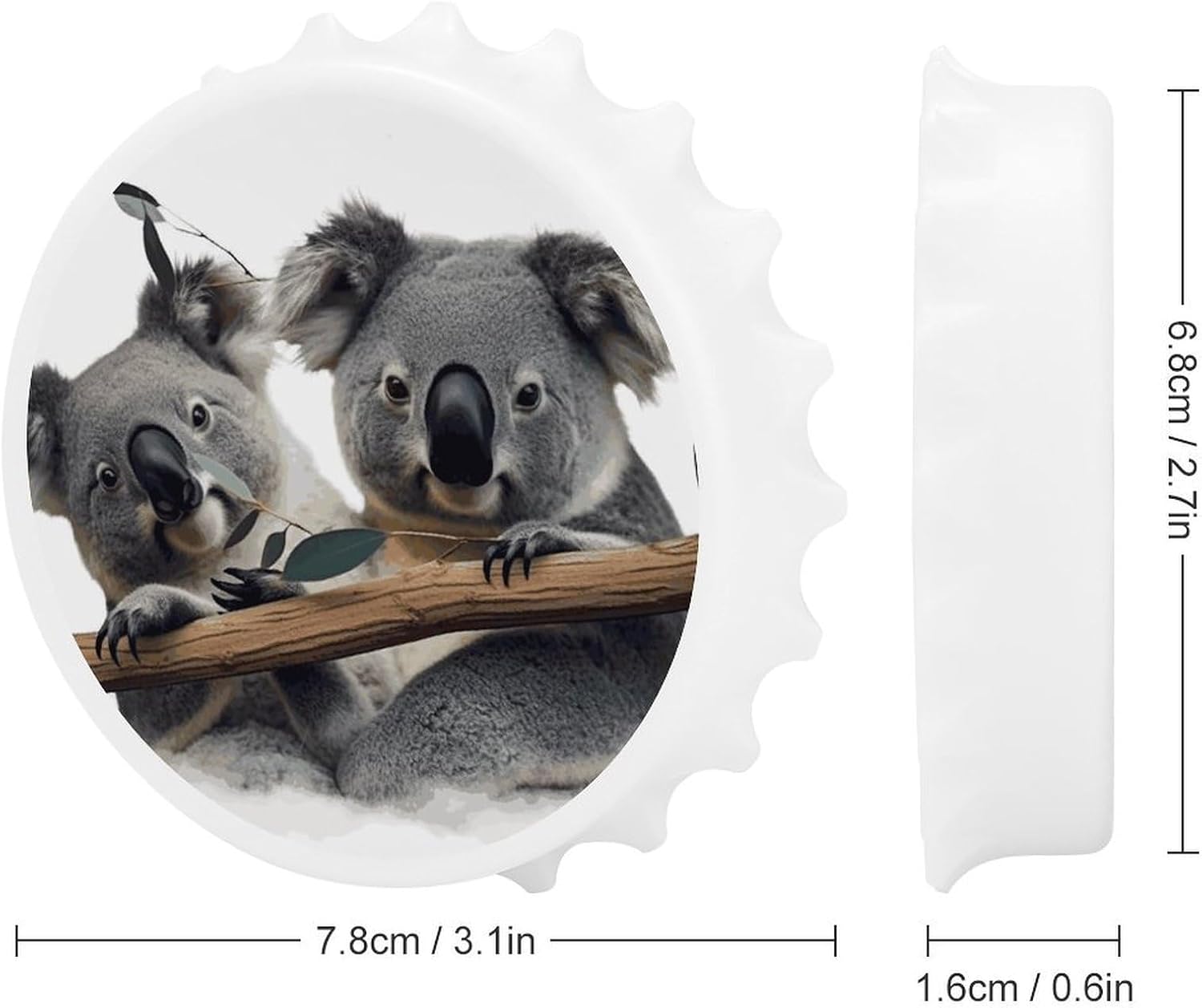 Round Funny Koalas Magnetic Bottle Opener for Fridge White image 2
