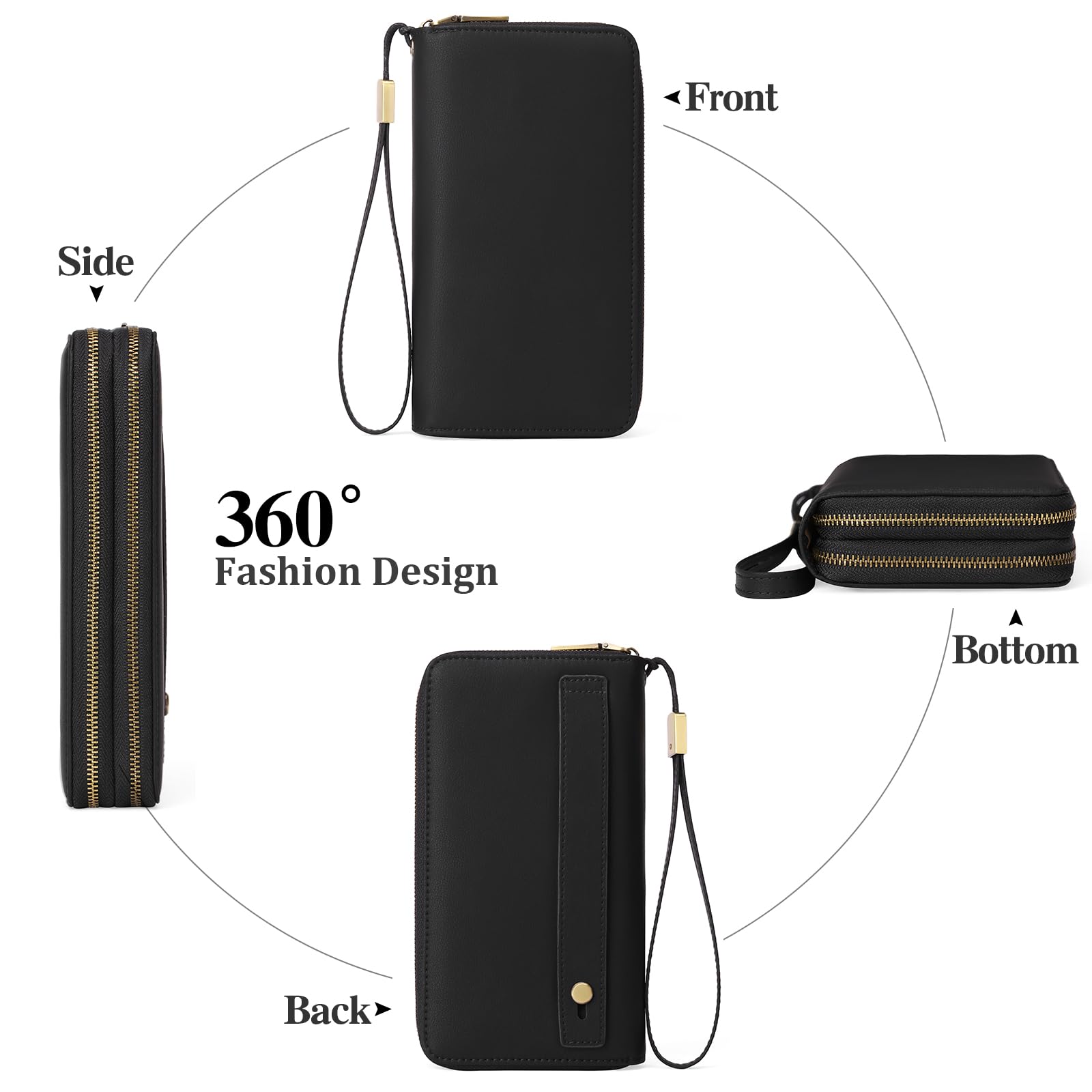 GAEKEAO Portefeuille Femme Grand, Porte Feuille Feminin Cuir Végétalien Double Fermeture à Glissière, RFID Porte chequier, avec Multiples Poches Portefeuilles et Porte-Cartes Idee Cadeau Femmes