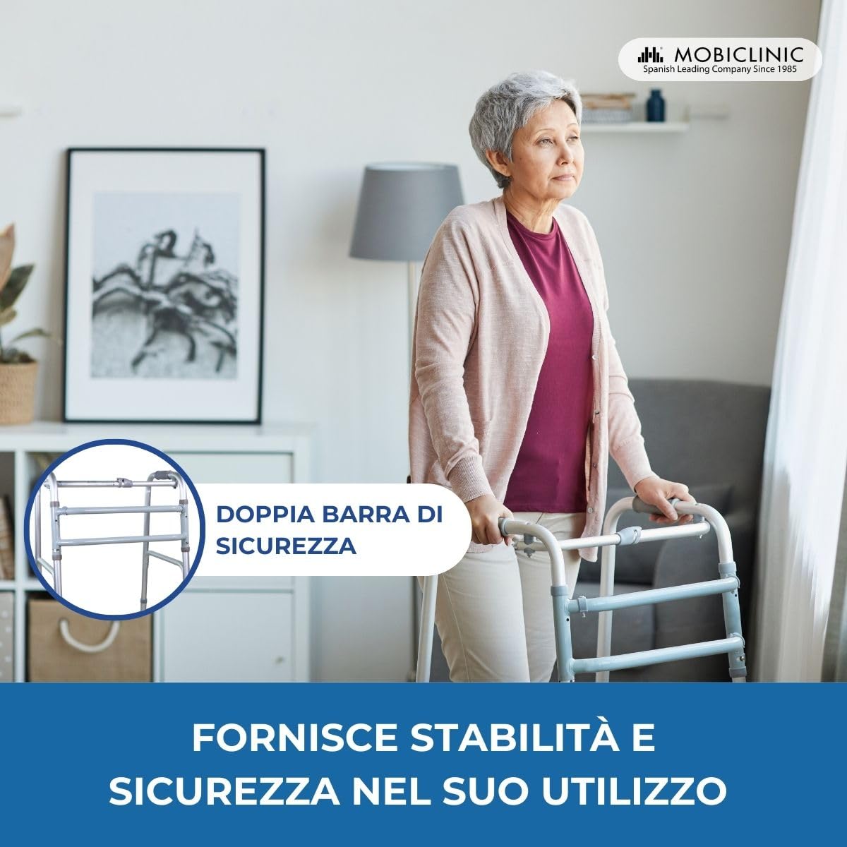 Mobiclinic®, Deambulatore Pieghevole, Senza Ruote, Mezquita, Ausilio per la Mobilità, Estremità Antiscivolo, Altezza Regolabile, Pieghevole, Alluminio, Ultraleggero, Sicuro, Peso Massimo 100 kg