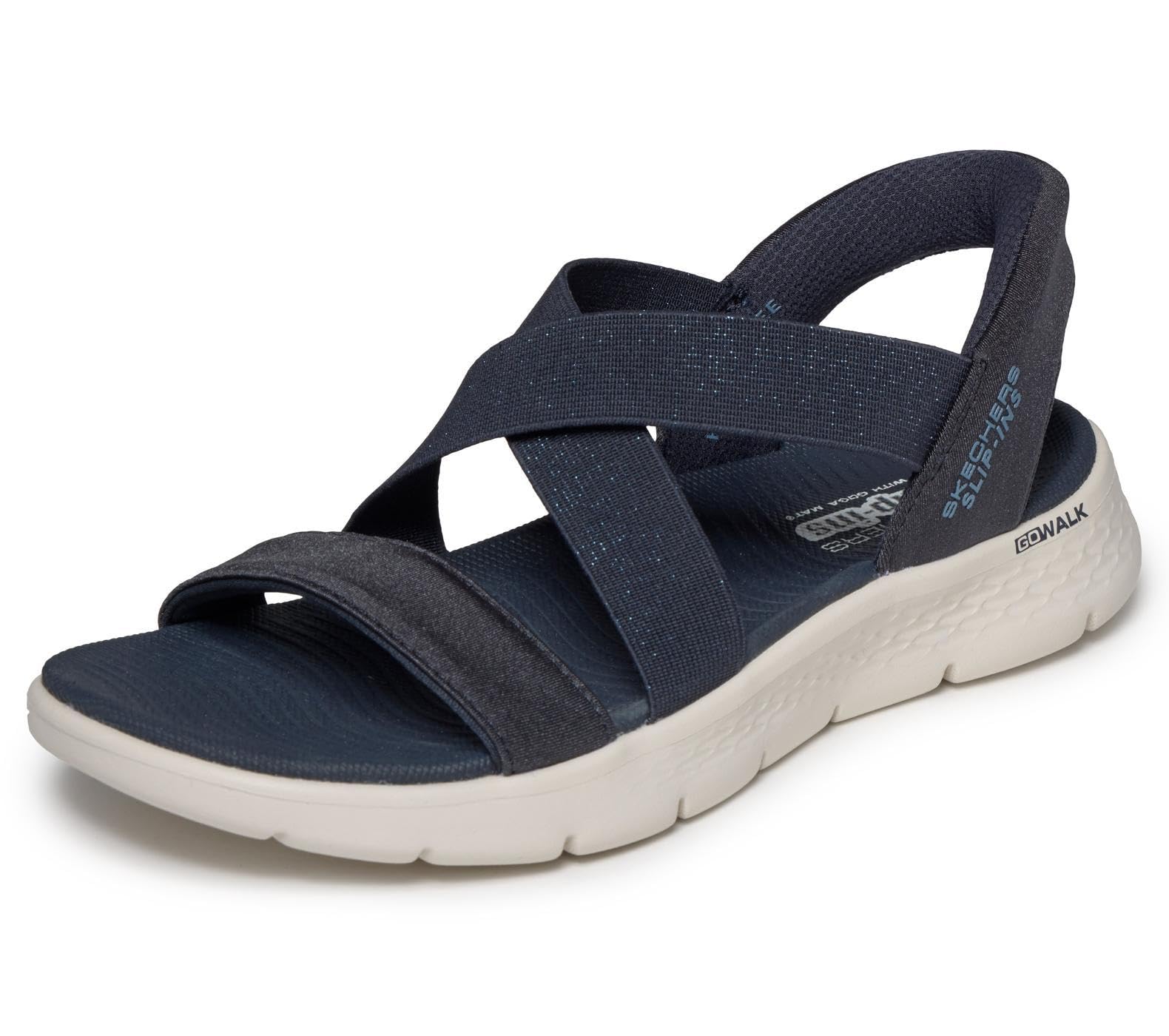Debenhams Women's GO WALK FLEX SANDAL Slip-Ins Sparkle Gore Cross Band Qtr Strap Sandal Navy | Size: 6
