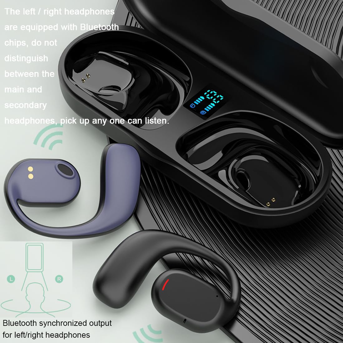 Wiszące ucho przewodnictwa kostnego Bluetooth 5.1, otwarte wodoodporne IPX5 słuchawki z redukcją szumów, odpowiednie do uprawiania sportu i biegania