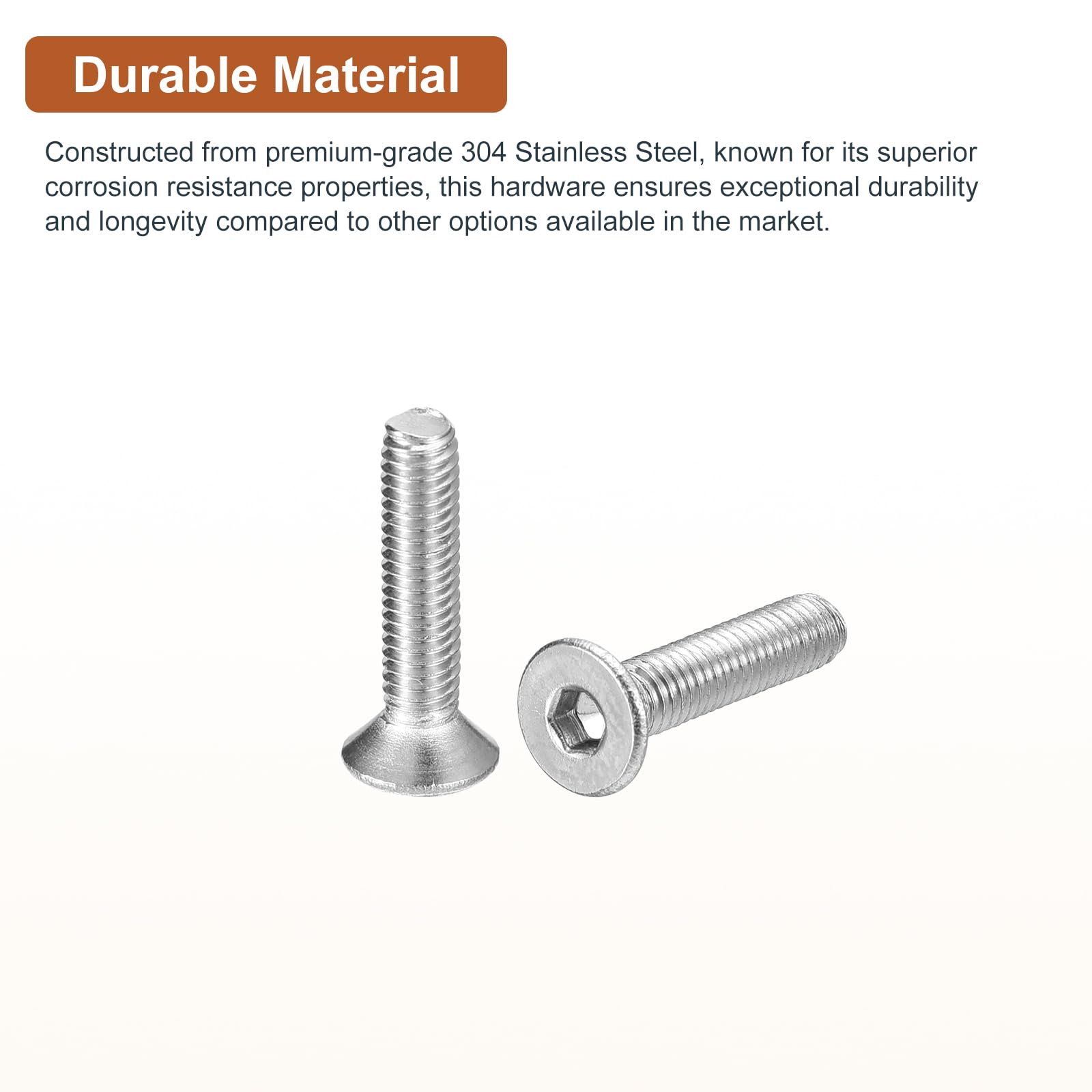DTGN M3-0.5 x 14mm Flat Head Socket Cap Screws, 100 Pack 304 Stainless Steel Hex Socket Flat Head Screws, Full Thread - Image 3