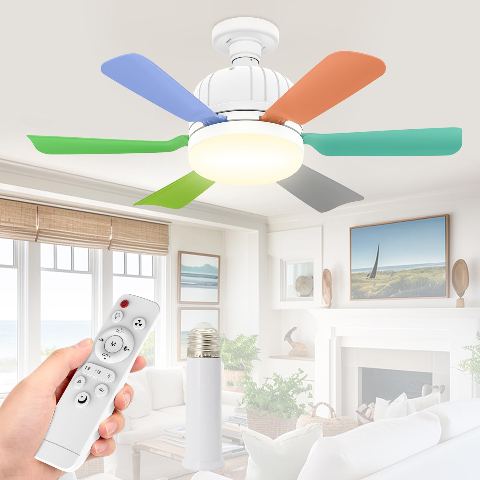 OIWERH 46cm E27/B22 Ceiling Fan Light Bulb Bayonet Fitting, Ceiling Fans with Lights and Remote, Ceiling Fans Lights Dimmable, Ceilings Lamp with 3 Speeds Timing, 6 Blades