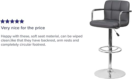 Miniatura 97 de Flash Furniture Taburete de bar de altura ajustable de vinilo acolchado gris contemporáneo con brazos y base cromada Gris,Marrón,Negro