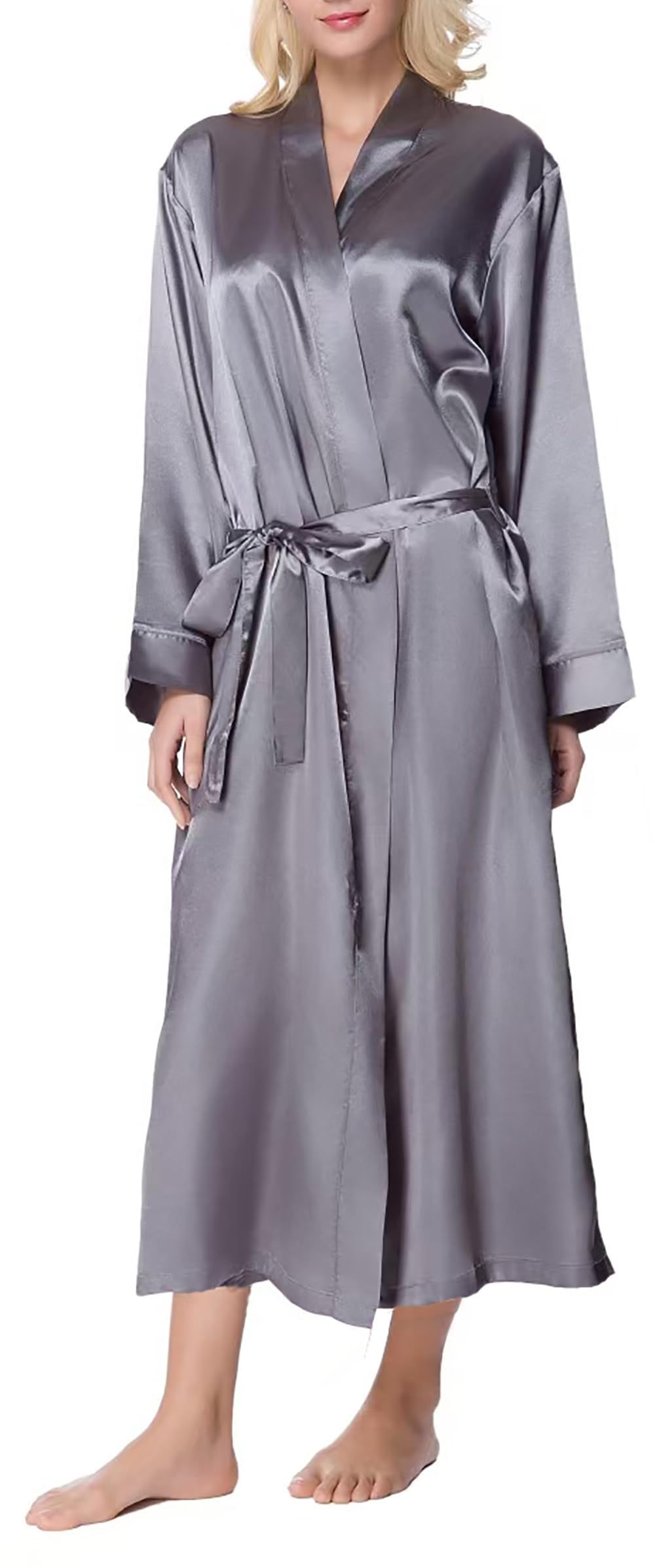 Lavenderi Womens Long Classic Satin Kimono Lounge Bathrobe Robe Xl