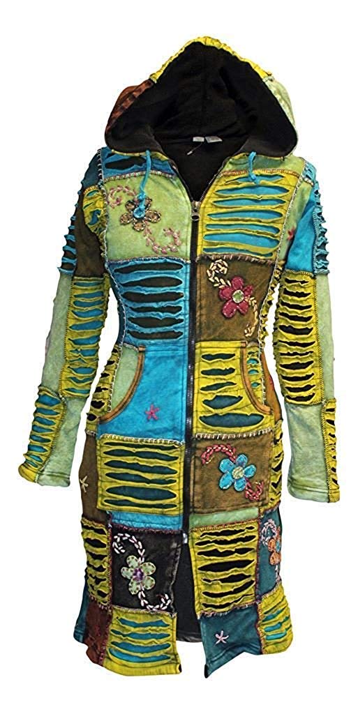 Shopoholic Fashion Women Flower Embroidered Fleece Lined Hippy Jacket Long Over Coat