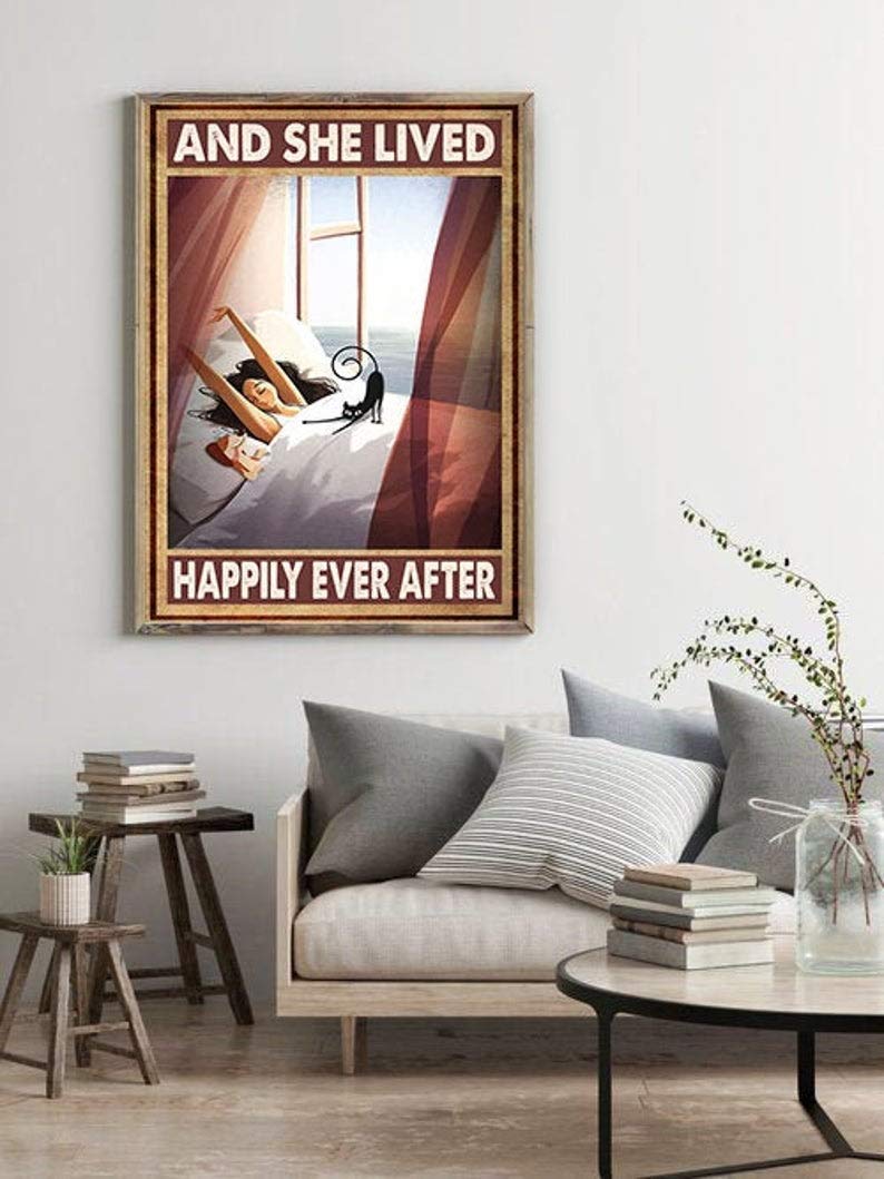 TNND And She Lived Happily Ever After Poster Summer Cat Poster Dog Poster Cat Lover Gift Dog Lover Gift Daughter Gift Ideahome Decor Home Decor Father's Day Birthday Gift Metal Signs 12X16 inch
