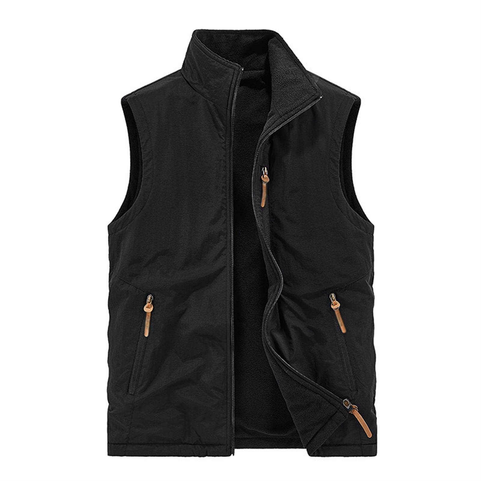 Hombres Multi Pocket Reversible Fleece Gilet Chaleco Outwear Outdoor Casual Zip Up Pesca Chaleco Chaqueta Reporteros Fotografía Viaje Abrigo Ligero (Black 5XL)