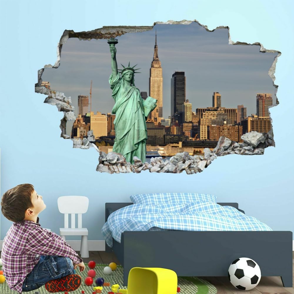 Decorazione da parete Adesivi 3D fracassati Statua Rimovibile Art Wall Tattoo City Building Family Stickers murali per la casa Nursery Girls Bambini Soggiorno Camera da letto Decorazione