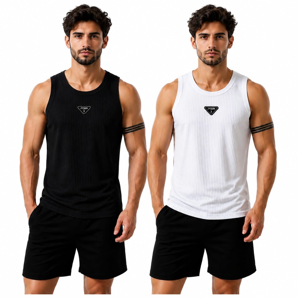 JYSUN Men's Ribbed Tank Top, Pack of 2, Black and White, Sleeveless Gym Vest, Casual Workout Wear-picture-22