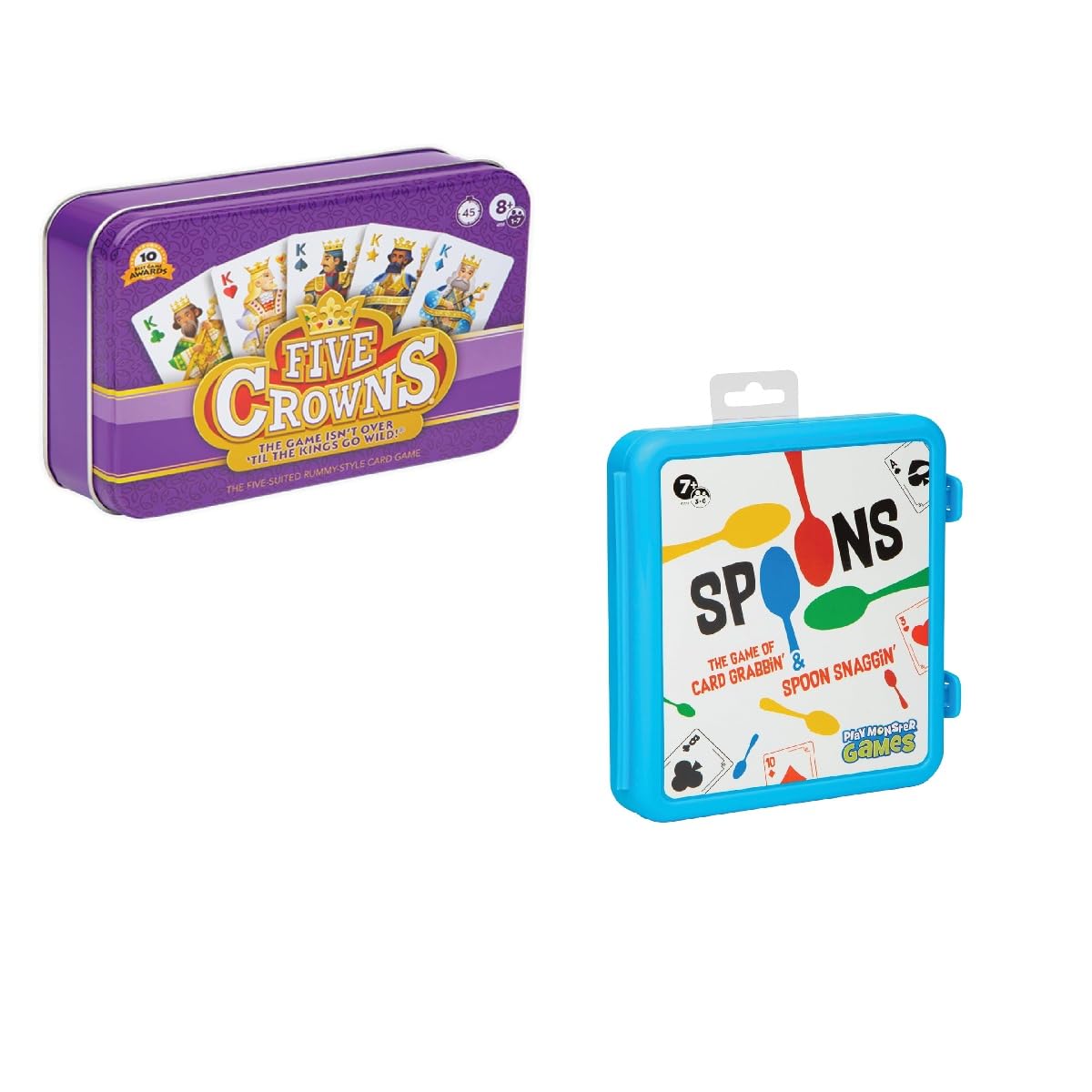 PlayMonster Travel Bundle of Spoons in a Case, Card Games for Kids - Spoons Game, Five Crowns Collectible Tin – Card Game for Kids and Adults, Family Game Night