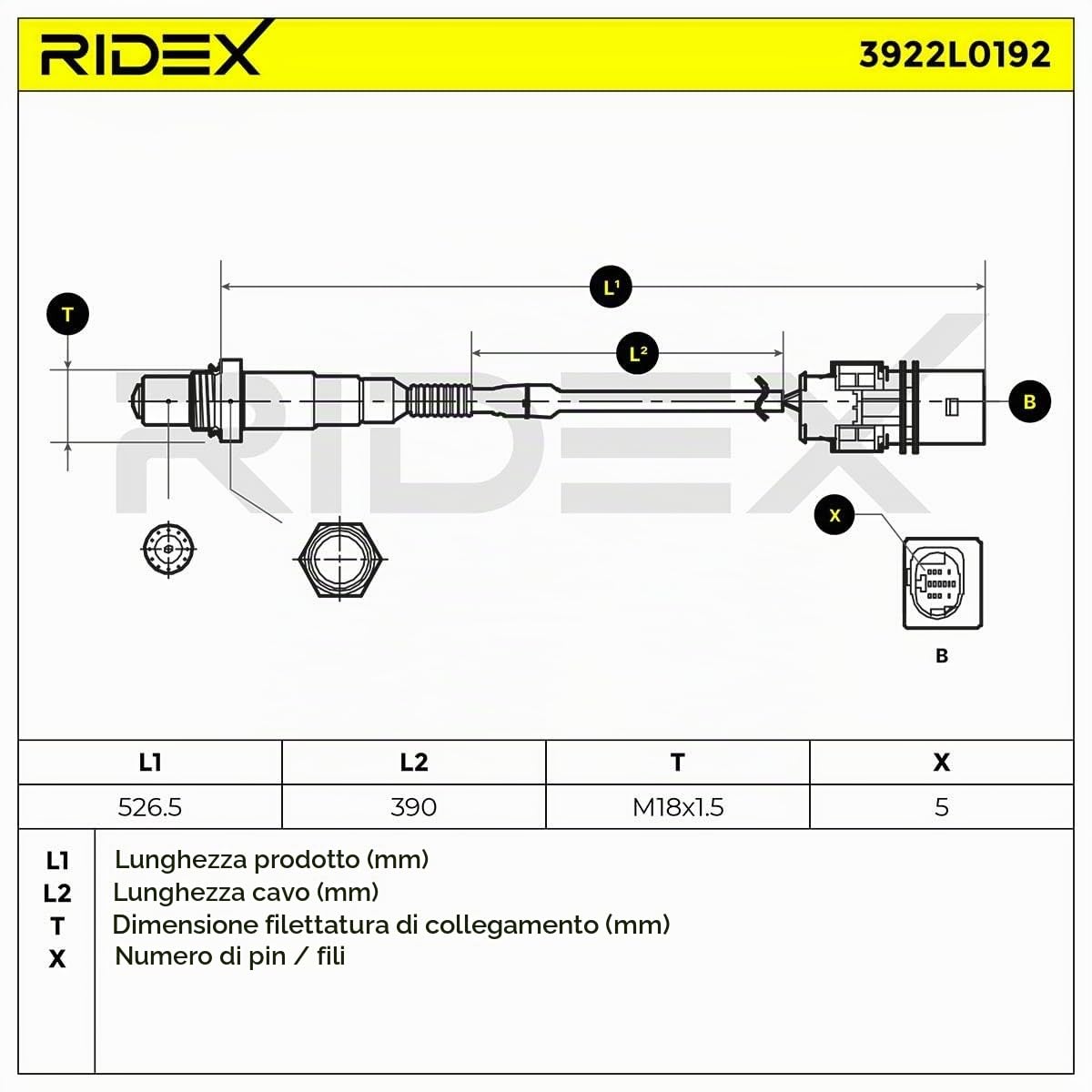 RIDEX 3922L0192 Sonda lambda Compatibilità con PEUGEOT 207 WA, WC