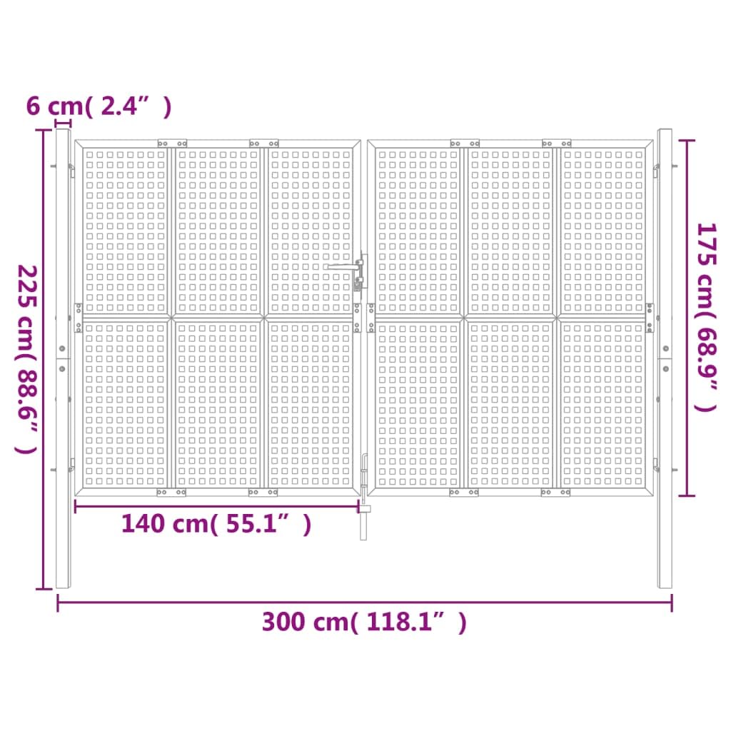 Festnight Puerta de Jardín Doble 300 x 225 cm, Puerta para Valla con Sistema de Cerradura, Cancela de Valla, Negro