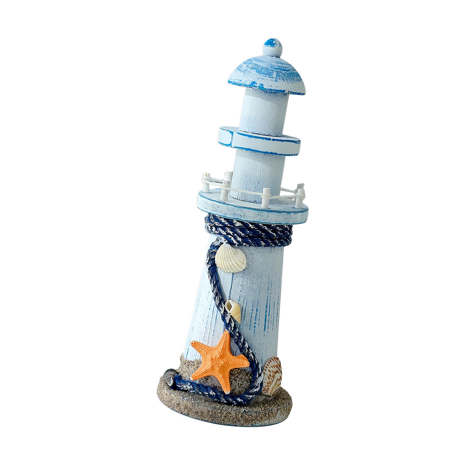 Wooden Lighthouse Decors Handcrafted Lighthouse Table Top Decors with Starfishs Seashells Nauticals Themed Decrs Wood Light House Figurine