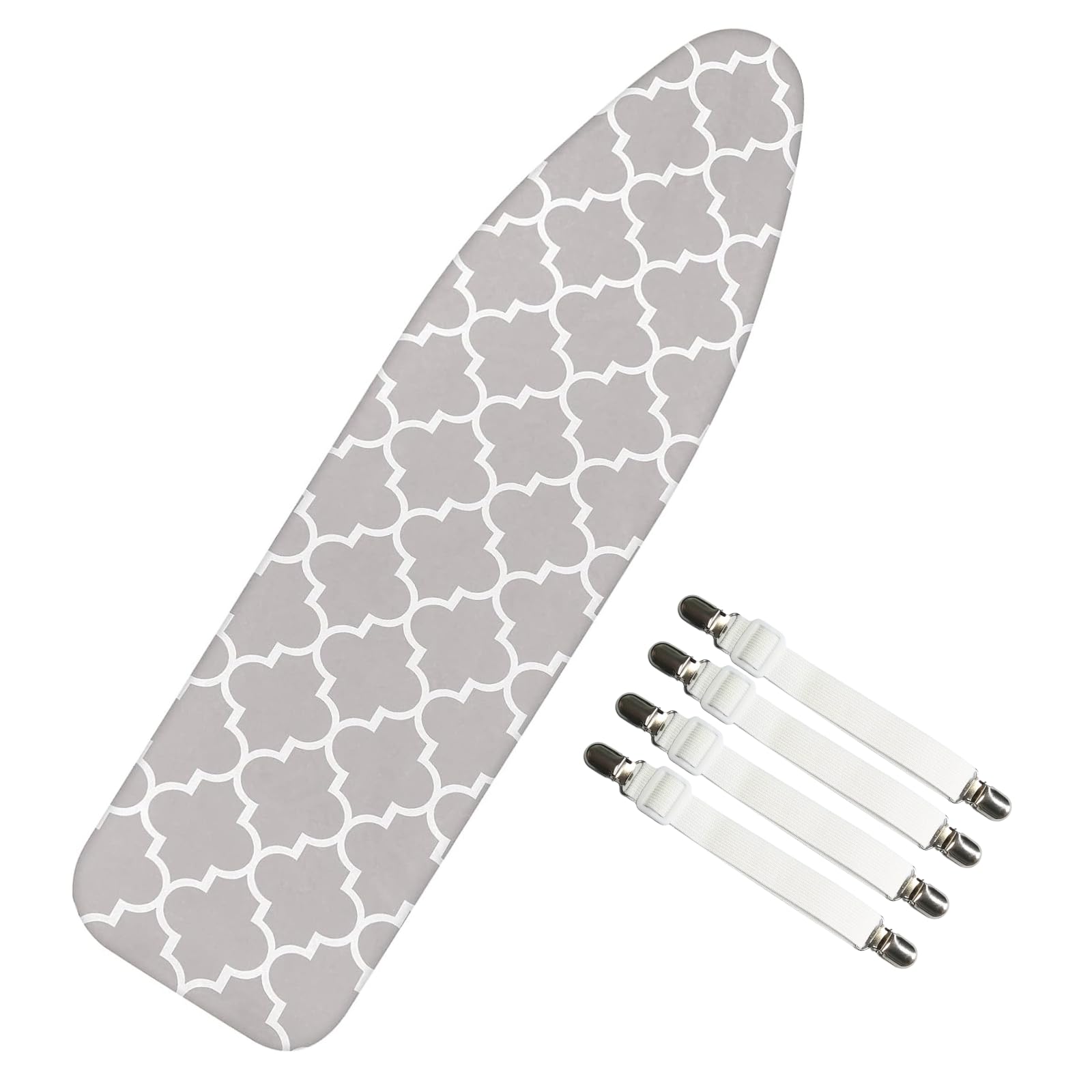Ironing Board Cover with 2.5mm Foam, 4 Elastic Fasteners, 100% Cotton Material, Multi-Layers Durable Thick Padding, Heat Resistance, Fast and Smoother Ironing (L 124 x W 38cm, Gray Lantern)