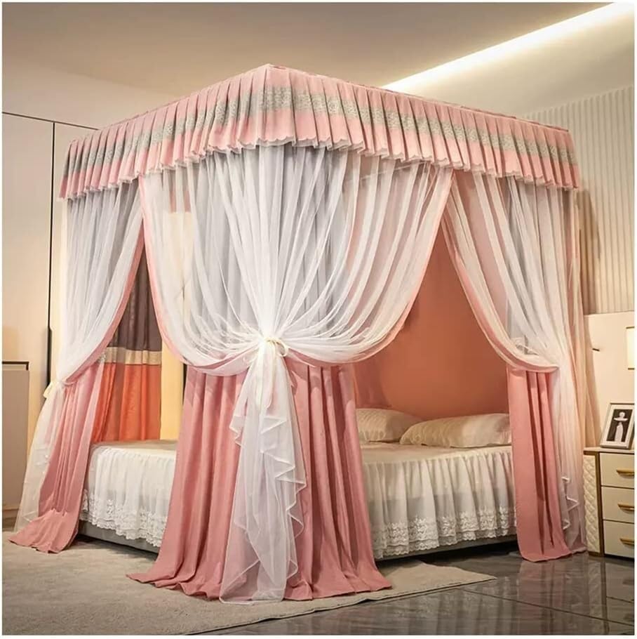 Moustiquaire de lit à baldaquin rose pour décorer une chambre de princesse