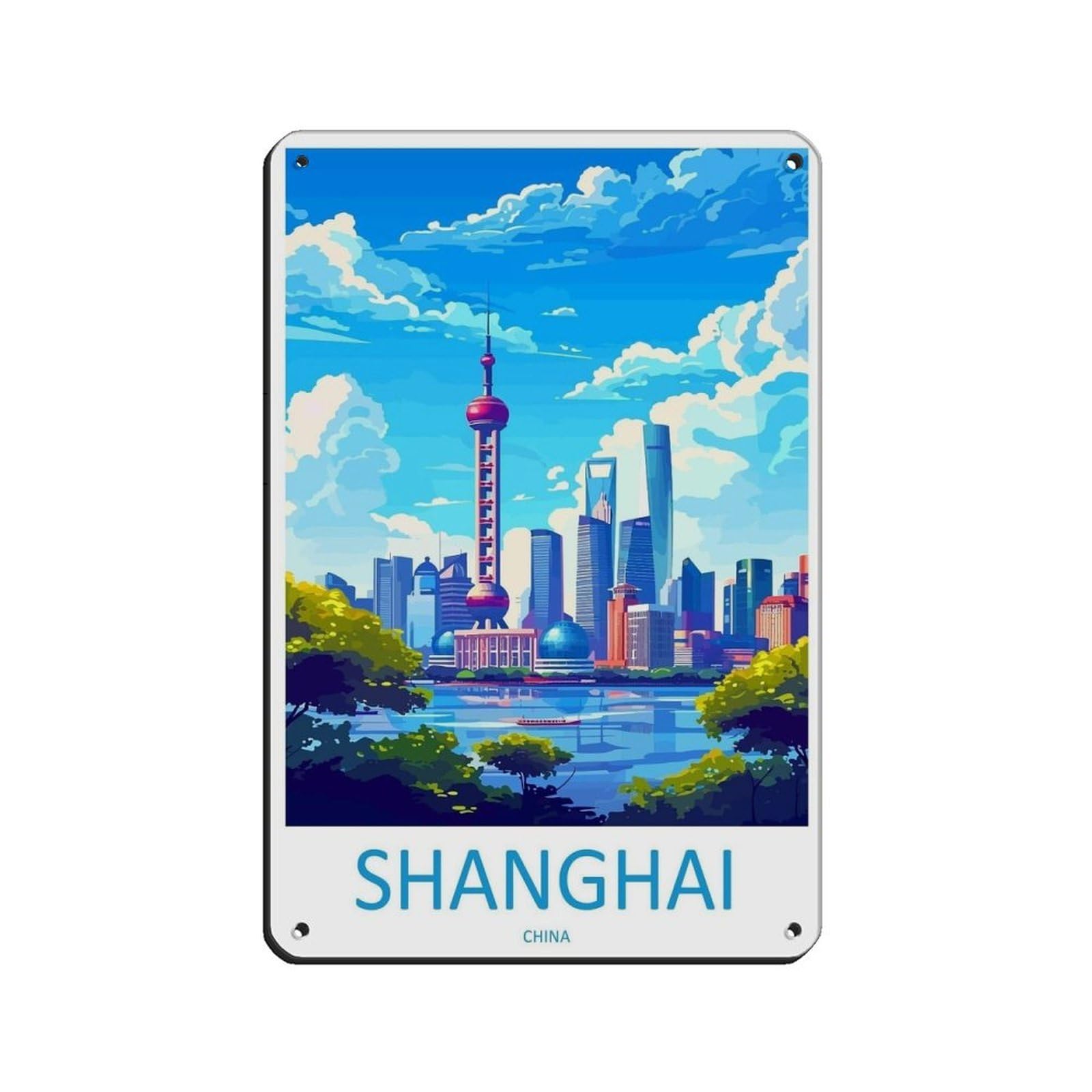 Shanghai Travel Art China Shanghai Art Gift Tin Sign Vintage Metal Pub Club Cafe Bar Home Wall Art Decoration Poster Retro 8x12inch(20x30cm)