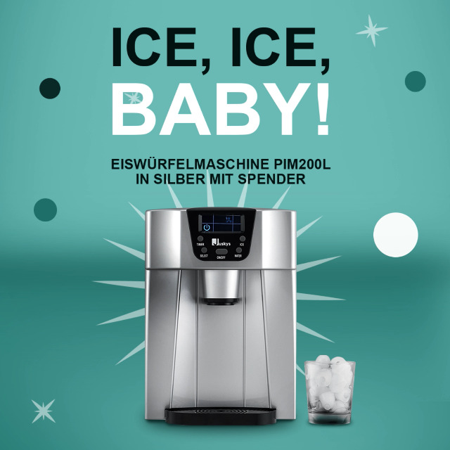 Juskys Eiswürfelmaschine PIM200L mit 2in1 Direkt-Spender & Timer — bis 12kg / Tag, Eiswürfel in 6-10 Minuten, 2 Größen, 2L Tank — Eiswürfelbereiter silber – Bild 8