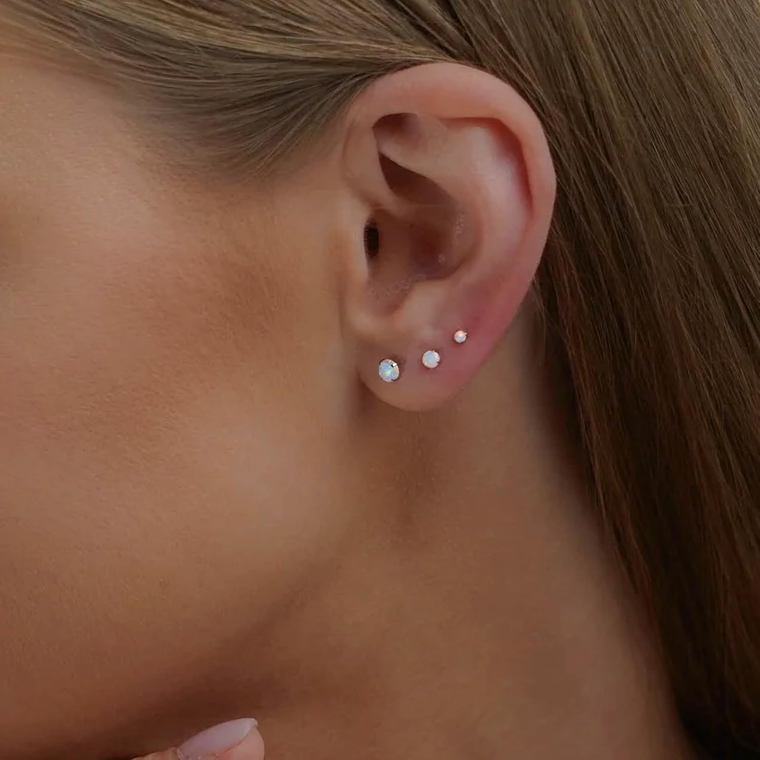 Set di 3 paia di orecchini a sfera lucidi color oro per donna, da