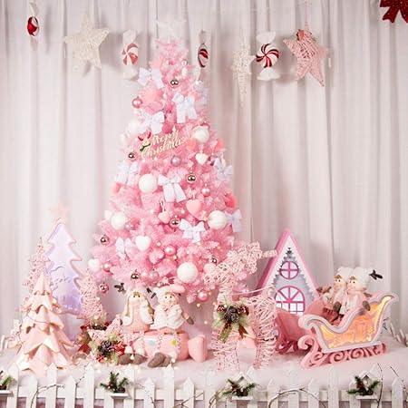 Amazon クリスマスツリー Christmas Tree リアル ニードツリー 180cm 高濃密度 豪華 93点セット ピンク ヌードツリー Ledイルミネーション クリスマス飾り ツリートップ 星 ツリースカート オーナメントのピンク クリスマスツリー おしゃれ キラキラ 玄関に 飾り