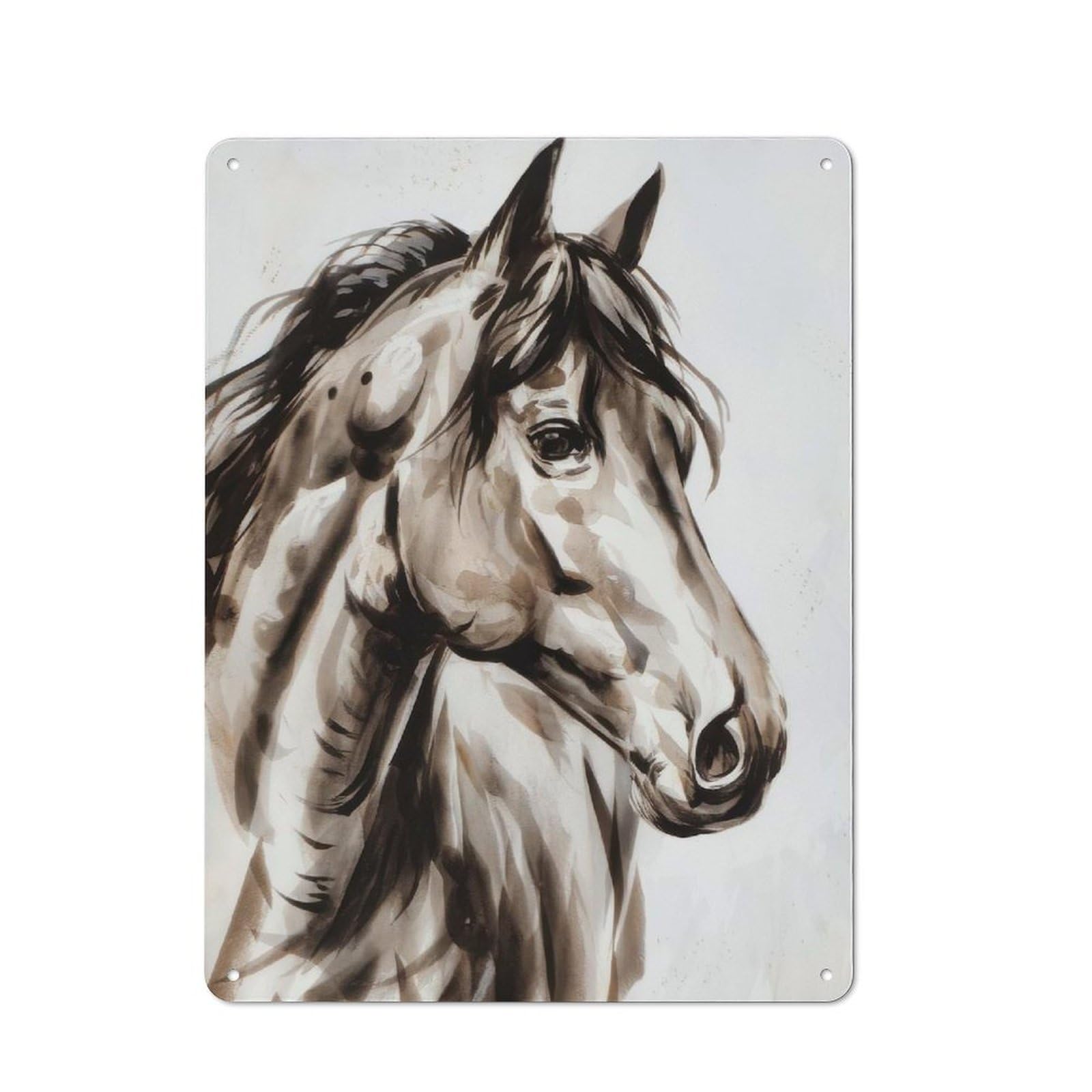 Junmoney Horse Watercolor Portrait Country Style Metal Wall Decor 40X30cm, Decorative Metal Sign For Kitchen, Cafe, Pantry Or Dining Room