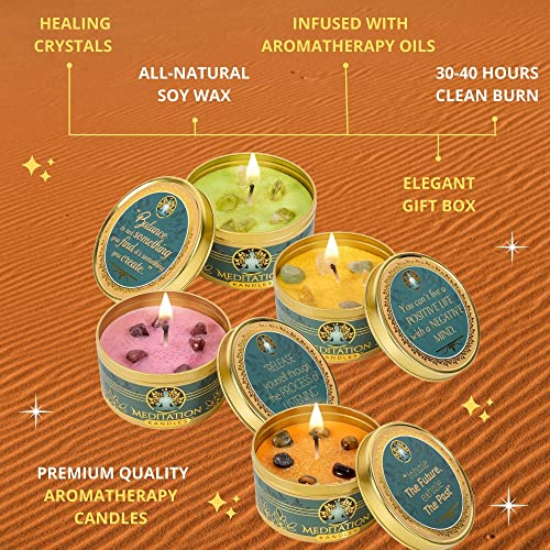 Meditation Candles with Crystals | Natural Aromatherapy Candles for Relaxation & Healing | Stress Relief Candles for Yoga, Meditation & Self Care | 4 Pack Gift Set - Image 2
