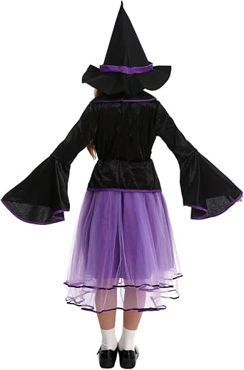 Kids Witch Costume with Witch Hat & Broom for Girls 4-9 Years
