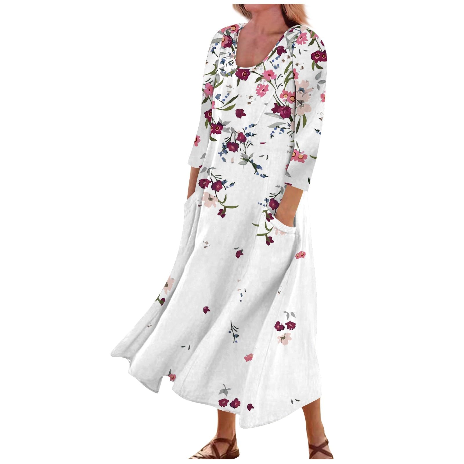 GenericMaxi Dresses for Women 2024 Casual 3/4 Sleeve Plus Size Flowly Trendy Pretty Casual Elegant Flower Summer Dresses