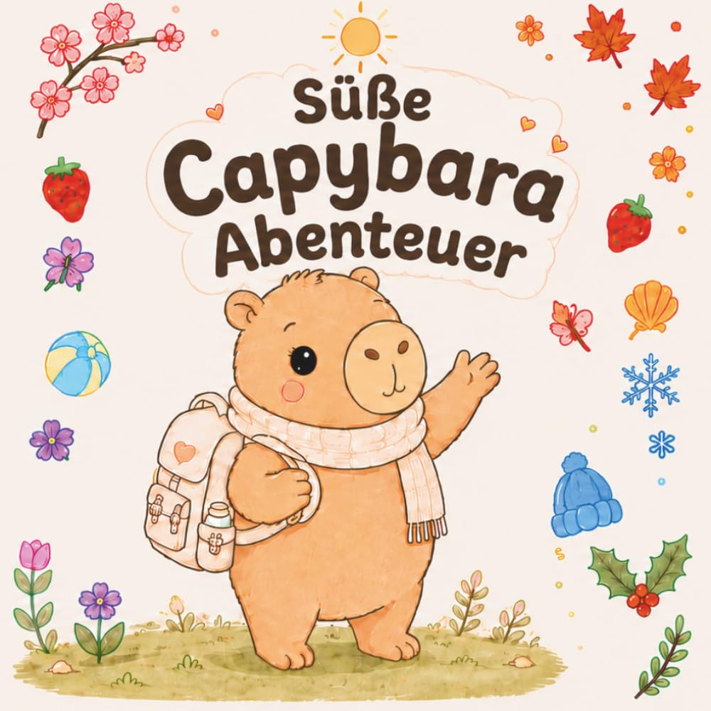 Süße Capybara-Abenteuer durch die Jahreszeiten: Ein gemütliches Capybara Malbuch mit 40 niedlichen Motiven für Frühling, Sommer, Herbst & Winter