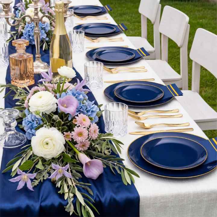 Blue Plastic Plates - 350 Piece Party Set -6