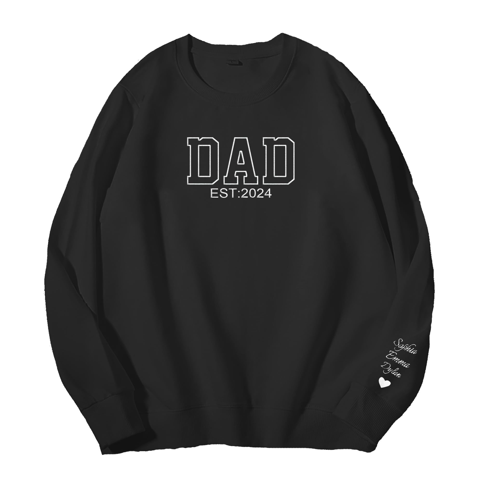 ZLPersonalized Dad Embroidered Sweatshirt, Custom Dad Est Shirt with Kids Names on Sleeve for Men Papa Grandpa