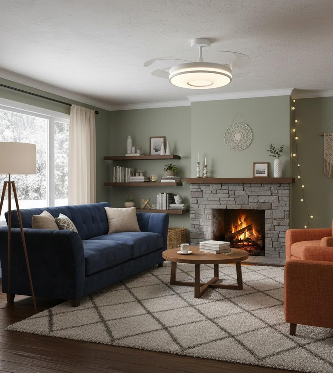 BEL AIR HOME - Ventilatore da soffitto KIRA bianco, motore DC silenzioso, pale retraibili, luce LED 36 W 3 temperature, telecomando, modalità inverno, moderno (CHRONOS)