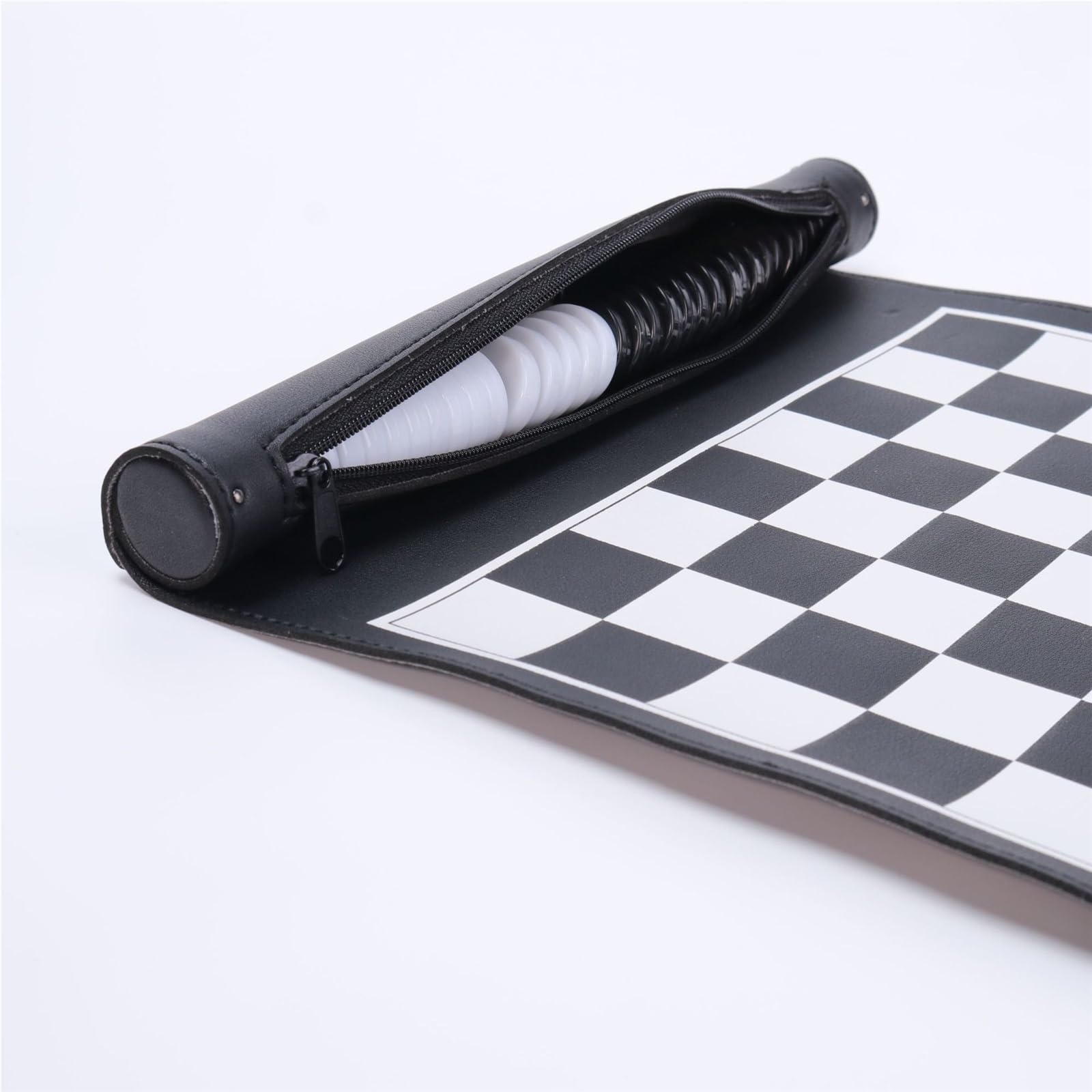 Juego de ajedrez Plegable de Viaje, Juego De Ajedrez Roll Up Backgammon 2 En 1 Portátil Al Aire Libre Internacional Negro 25.5x34.5cm