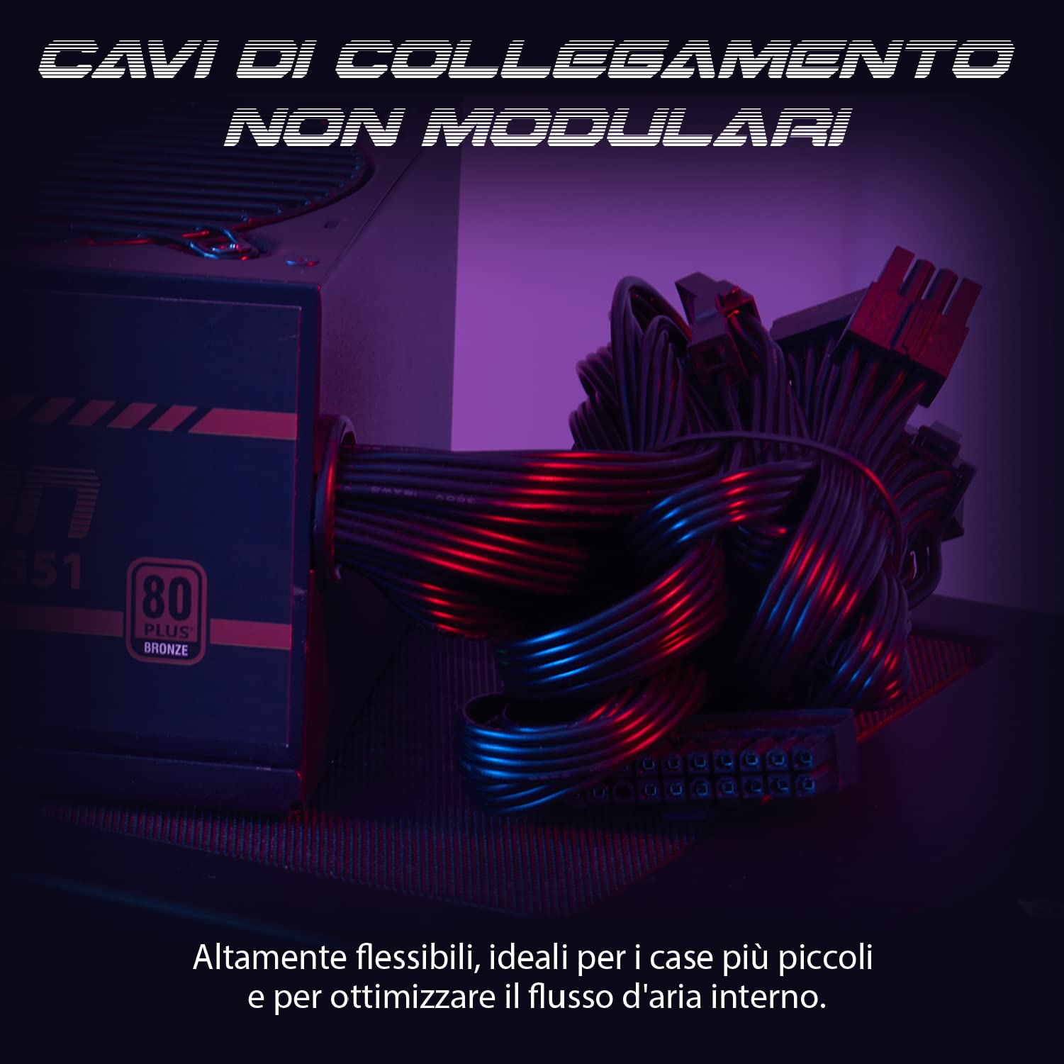 SPYCO - Alimentatore Gaming 550W PS-551, 80 PLUS Bronze, Ventola Silenziosa 12 cm, Condensatori Teapo, ATX 12V v.2.31, Design Compatto 140x150x86 mm, Alimentatore ATX 550W