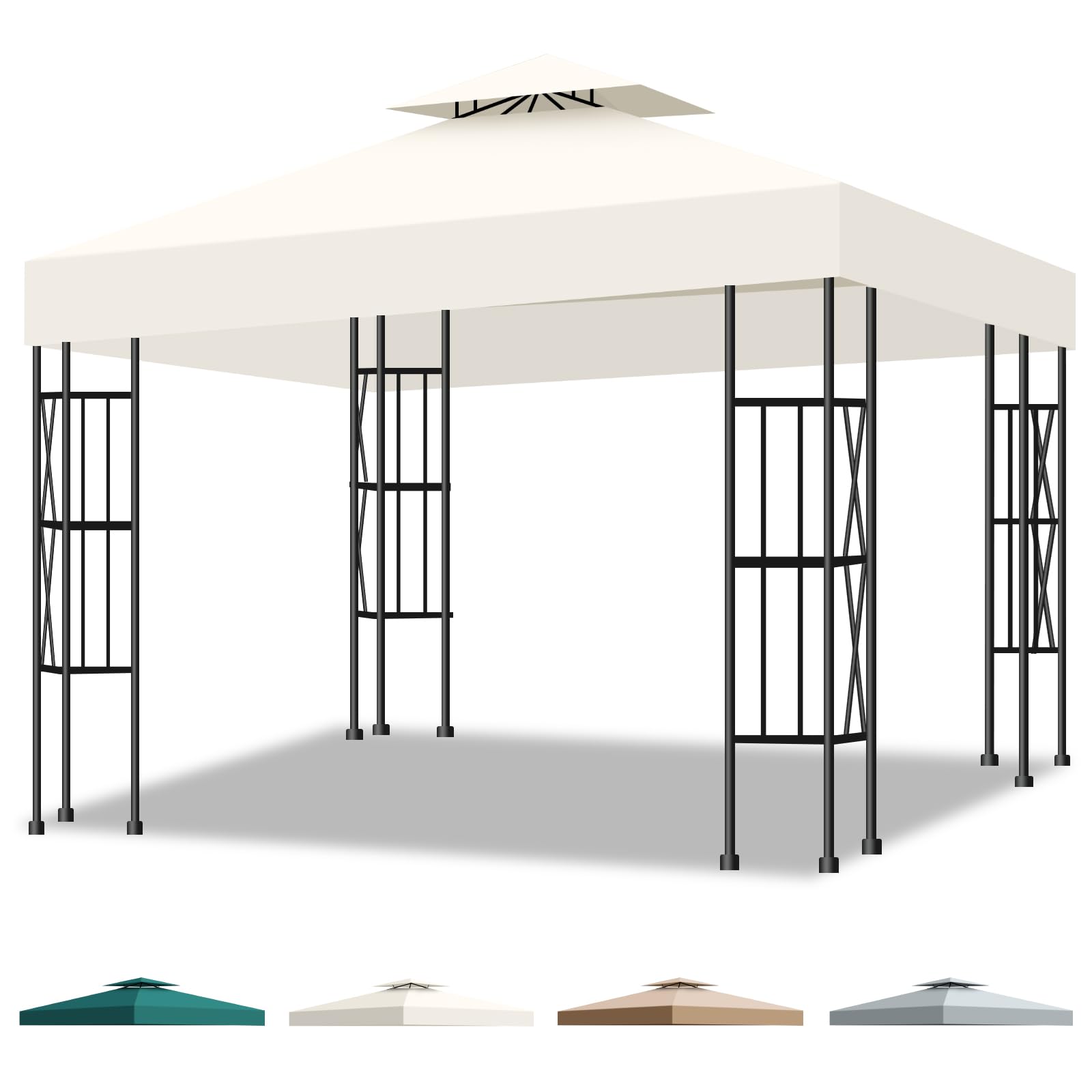 Photo 1 of 10x10 Canopy Replacement Top Cover Canopy Top Replacement Double Layer Vented Sunshade Cover Fits Standard 10'x10' Outdoor Gazebo Frame for Backyard/Patio/Garden Waterproof UV Resistant (Beige)