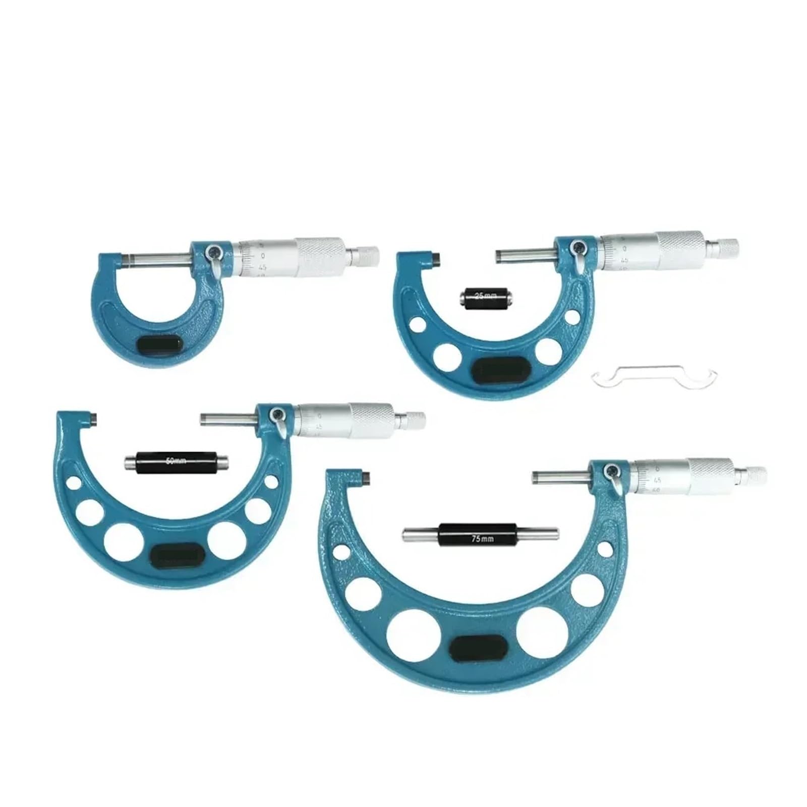 bügelmessschraube 0–100 mm, 4-teilig, Außenmikrometer, 0–25 mm/25–50 mm/50–75 mm/75–100, metrisches Messschieber-Außenmikrometer-Set