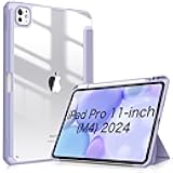Fintie Hybrid Slim Case for iPad Pro 11-inch M4 (2024) (Model Number: A2836/A2837/A3006) - [Built-in Pencil Holder] Shockproof Protective Cover with Clear Transparent Back Shell, Lilac Purple